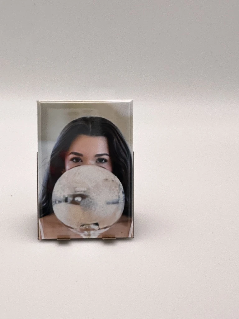 Back of a handmade personalised photo magnet